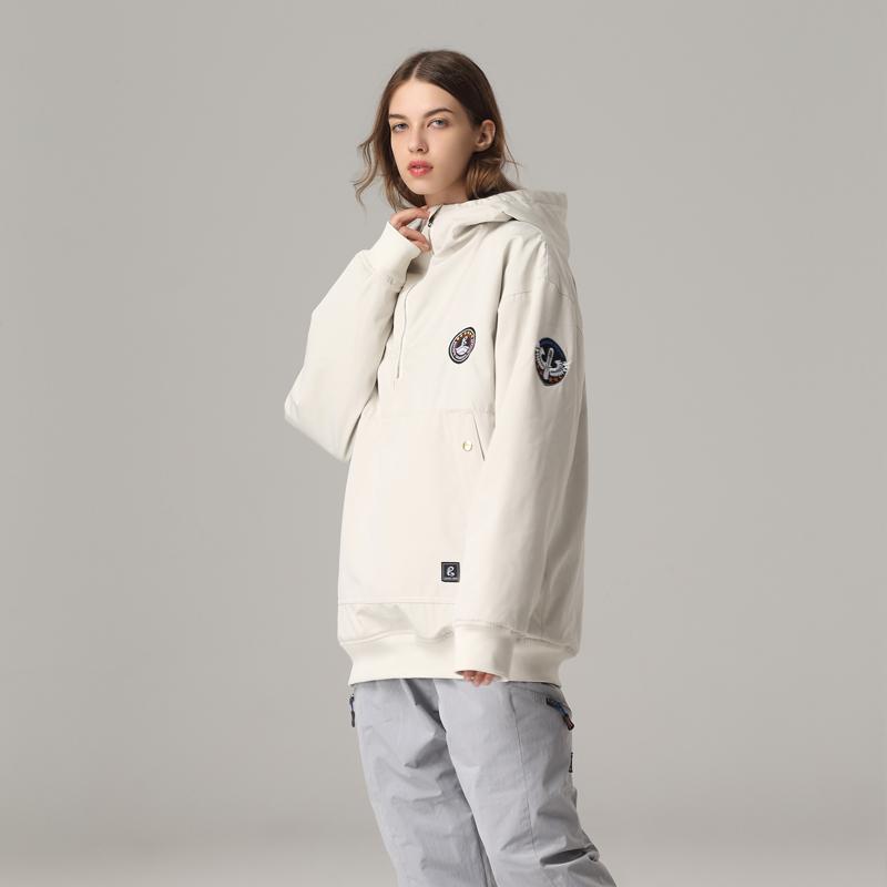 Women's purple anorak fleece ski jacket hooded insulated 10K waterproof pullover snow coat