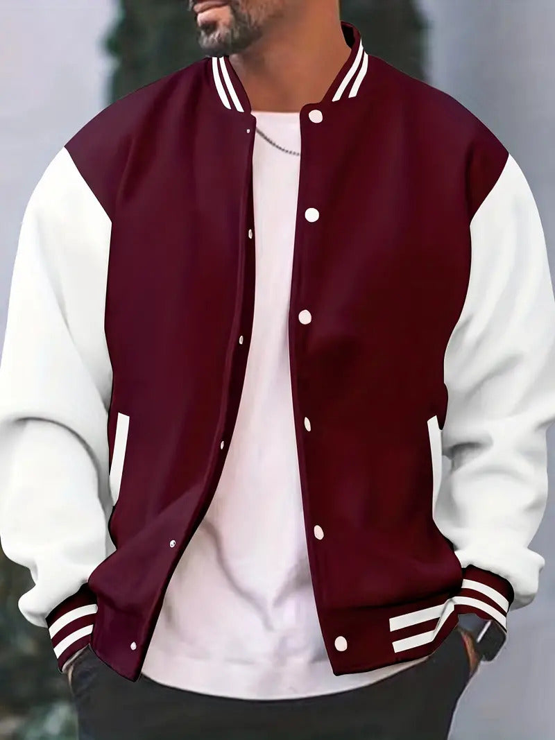 Men's retro varsity letterman jacket relaxed fit with contrast detailing for casual style