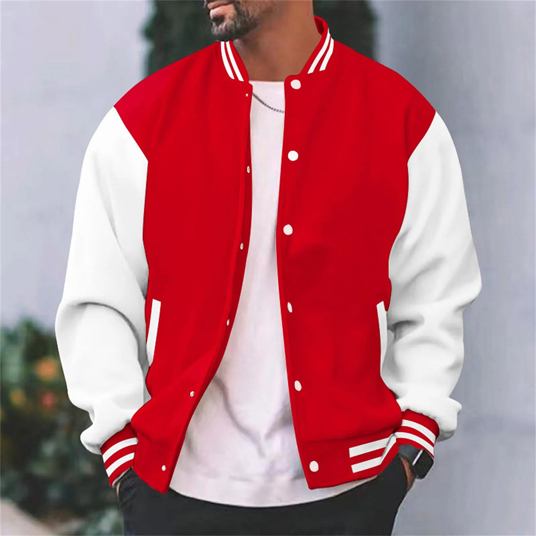 Men's retro varsity letterman jacket with contrast detailing, relaxed modern fit for casual style