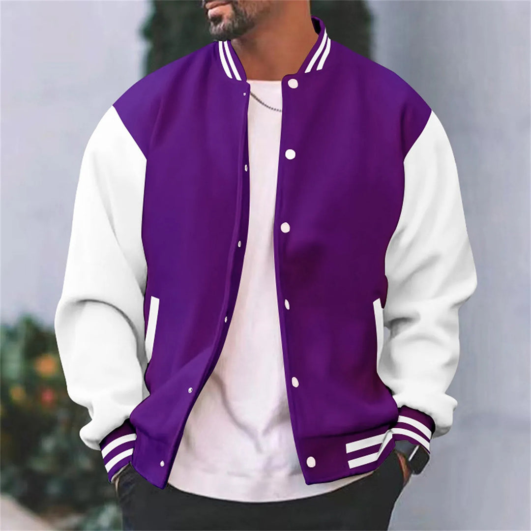 Men's retro varsity letterman jacket with contrast detailing, relaxed modern fit for casual wear