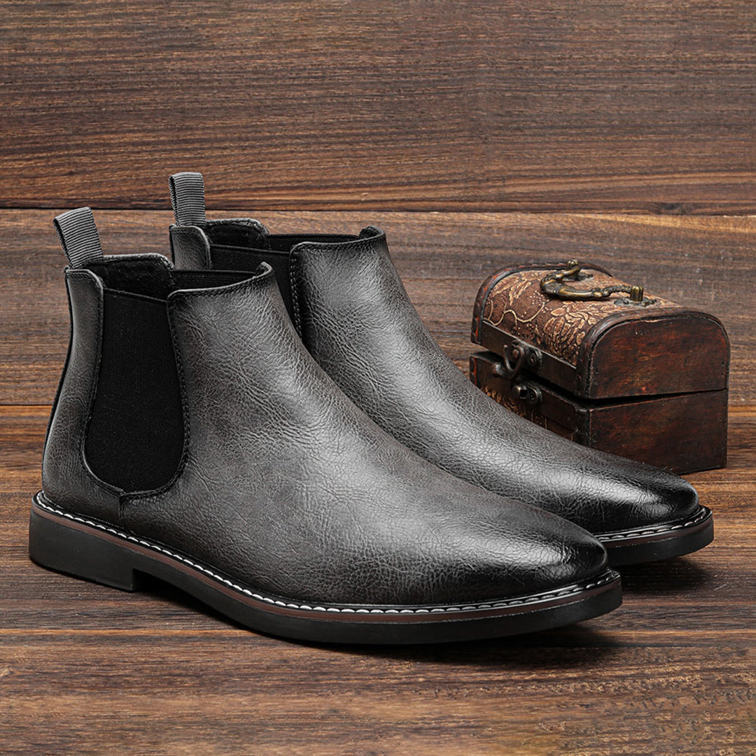 Adrian men's Chelsea boots black leather elastic side panels sleek ankle silhouette everyday comfort fit
