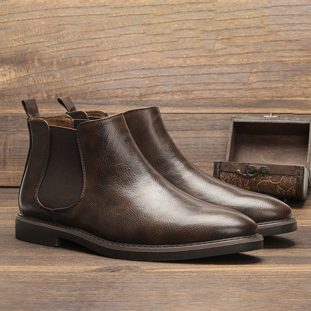 Adrian men's Chelsea boots black leather slip-on ankle boots with elastic side panels everyday comfort