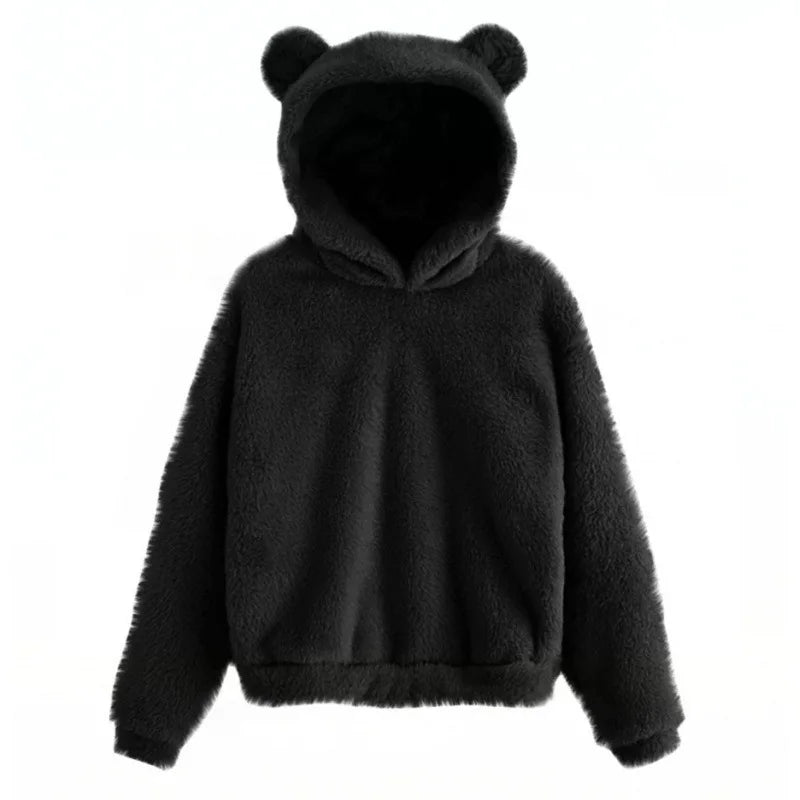 Women's bear ear hoodie cozy loose fit plush fabric with playful hood ears for casual wear