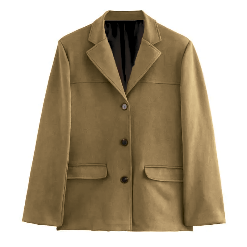Women's vintage suede blazer soft lapel single-breasted layering jacket fall winter style