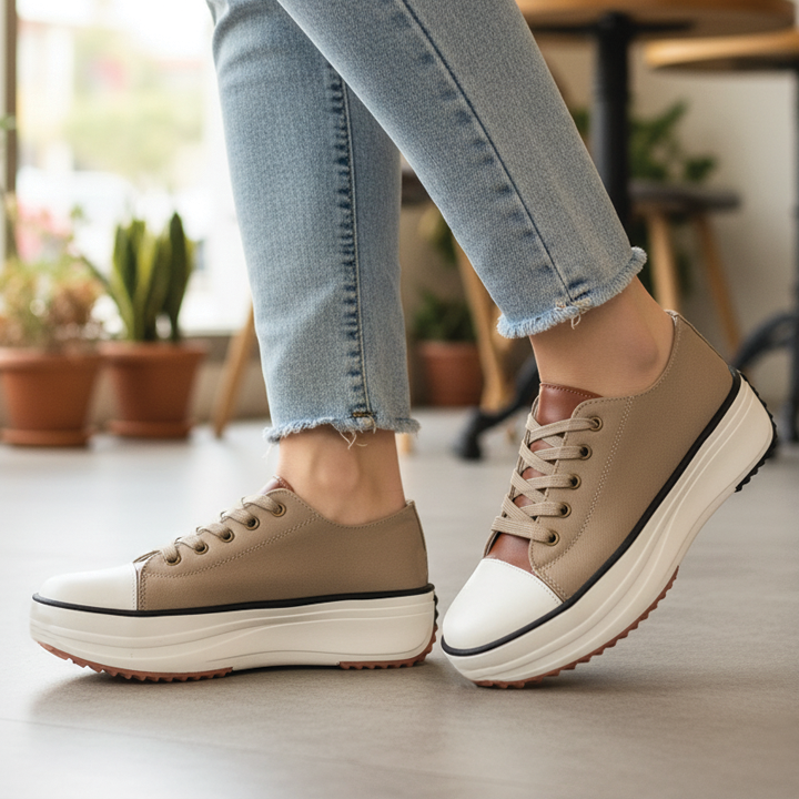 Women's chunky platform canvas sneakers low-top lace-up breathable street style bold sole