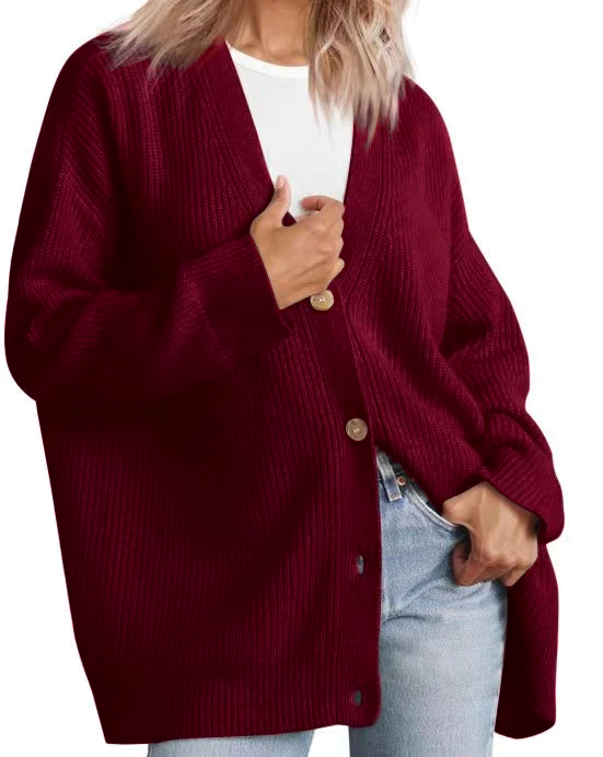Women's striped knit cardigan oversized cozy fit soft fabric button-down chic layering piece
