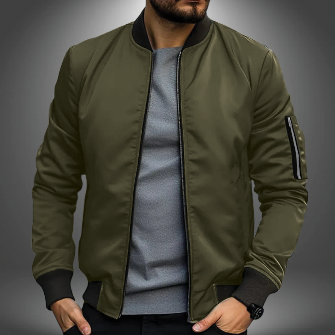 Oliver lightweight navy bomber jacket with ribbed collar, slim-fit silhouette for fall spring layering