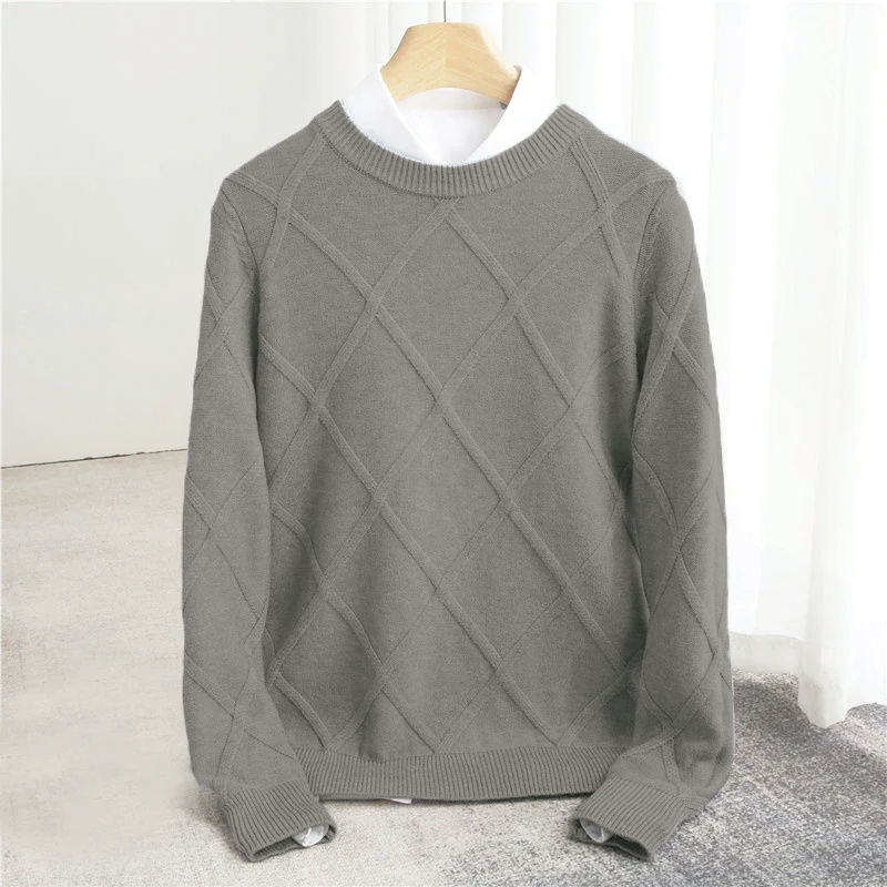 Nolan unisex camel cashmere sweater, relaxed long-sleeve knit with subtle patterned texture