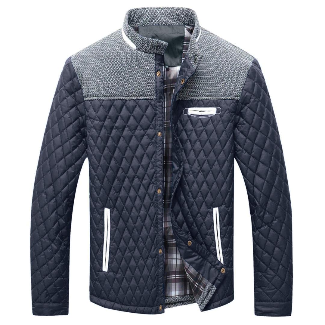 Aaron quilted men's jacket lightweight navy blue slim-fit with structured quilted pattern for urban style