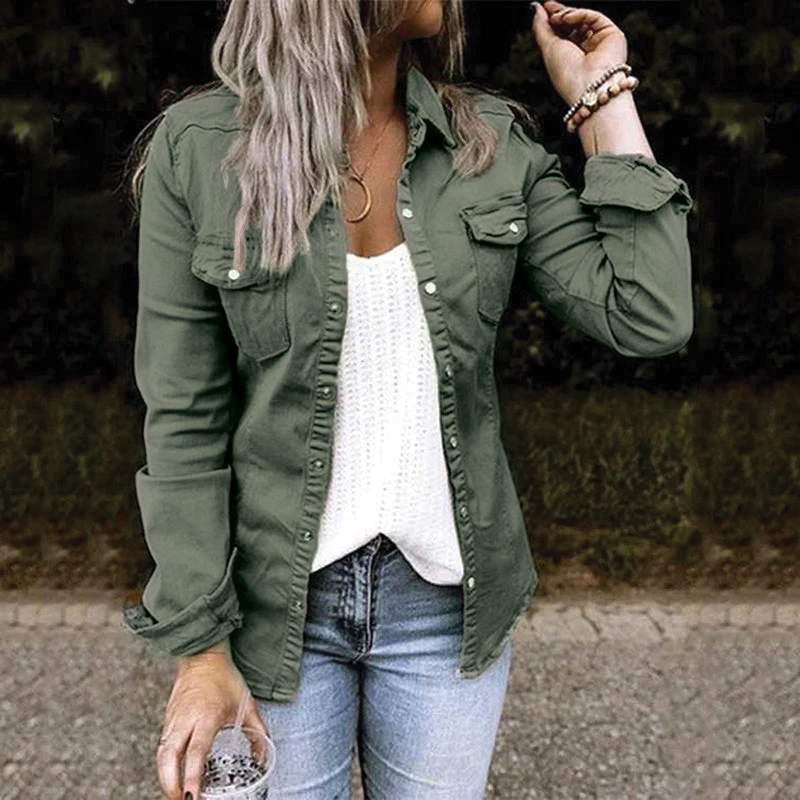 Arya light blue denim shirt jacket tailored fit with full button front placket