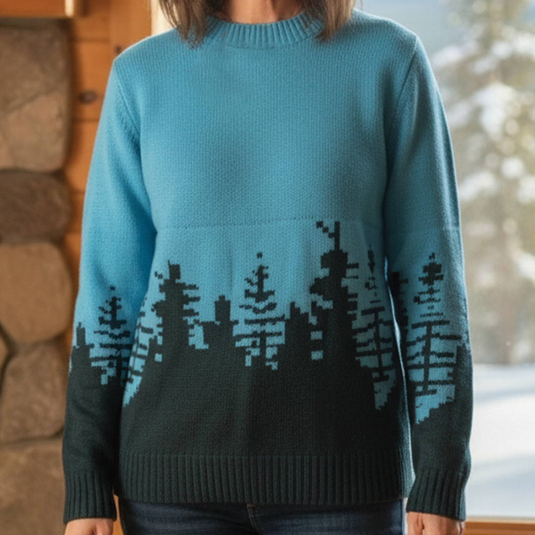 Women's multicolor jacquard knit sweater with soft-touch fabric, cozy patterned layering piece