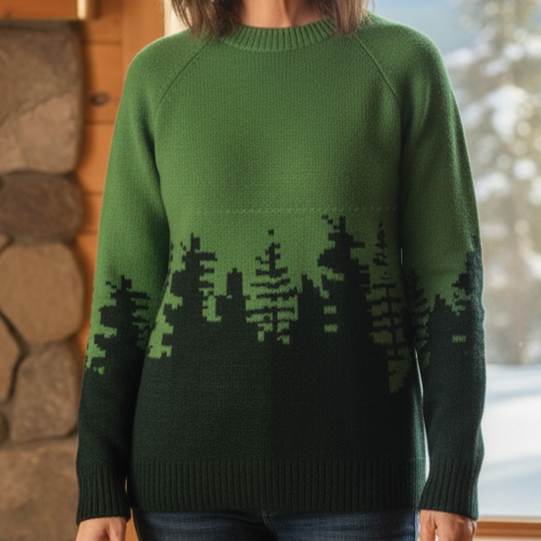 Women's multicolor jacquard knit sweater soft-touch cozy layering pullover with textured artistic pattern