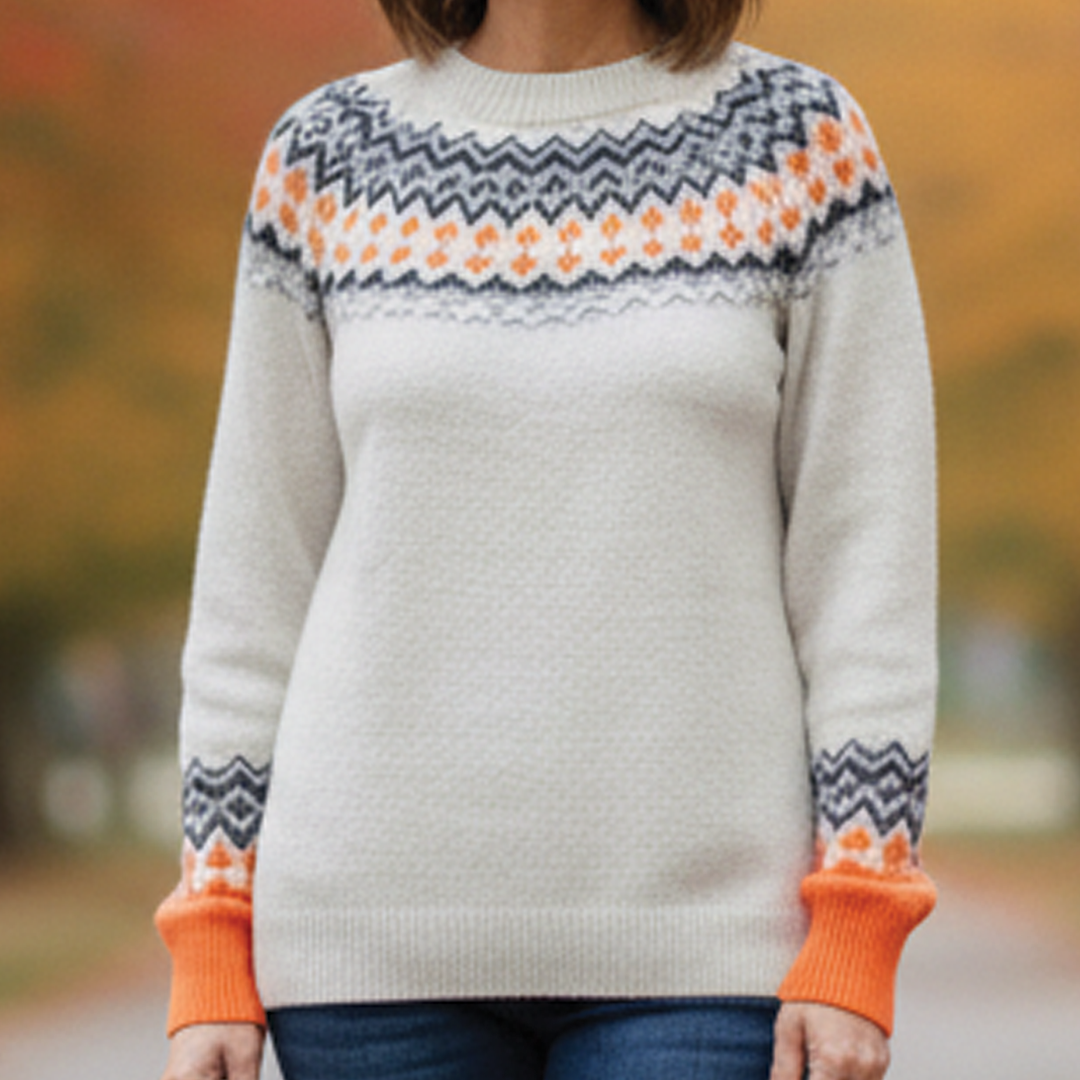 Christina multicolor jacquard knit sweater soft-touch fabric cozy layering relaxed fit patterned pullover