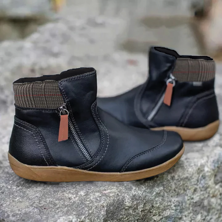 Women's vegan leather faux fur-lined ankle boots round toe side zip cozy winter footwear