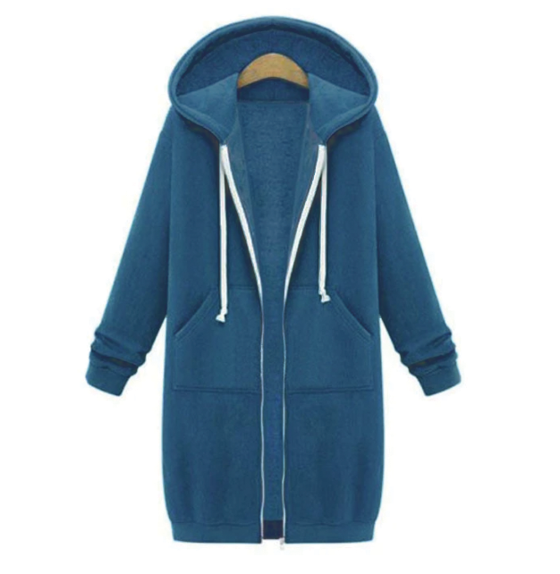 Women's longline full-zip fleece hoodie relaxed cozy casual everyday layering outerwear essential