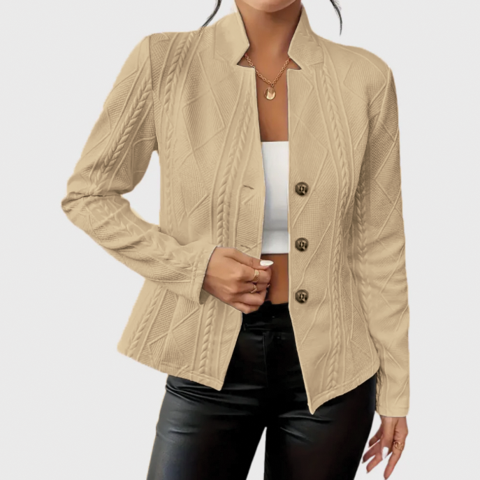 Tailored slim-fit women's blazer structured silhouette refined textured fabric professional office jacket