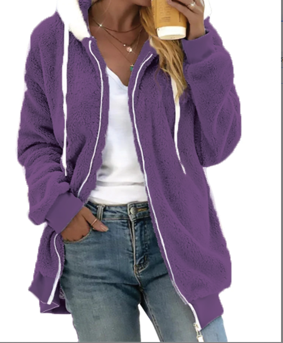 Women's soft fleece zip hoodie in cozy fit with adjustable drawcord hood for everyday warmth