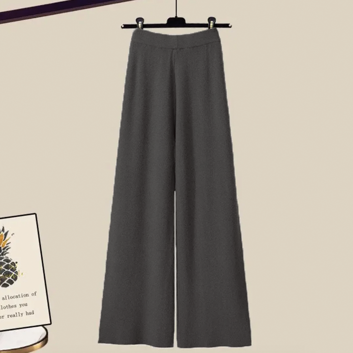 Women's knit 3-piece set cropped sweater, top & wide-leg trousers lightweight breathable all-season