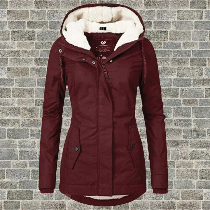 Women's hooded winter jacket warm fleece lining dual-closure cozy everyday cold weather style