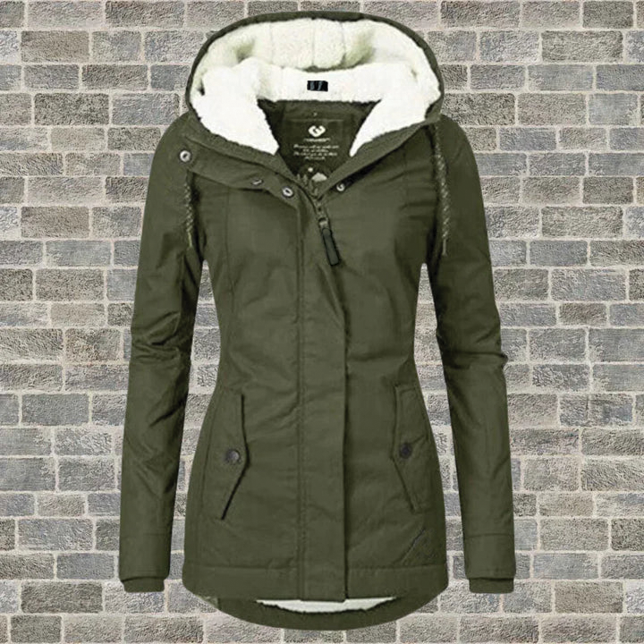 Women's hooded winter jacket warm fleece lining dual-closure cozy everyday cold weather style
