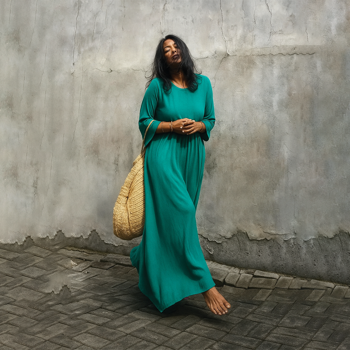 Women's ankle-length kaftan dress linen cotton blend oversized V-neck resort wear breezy summer style