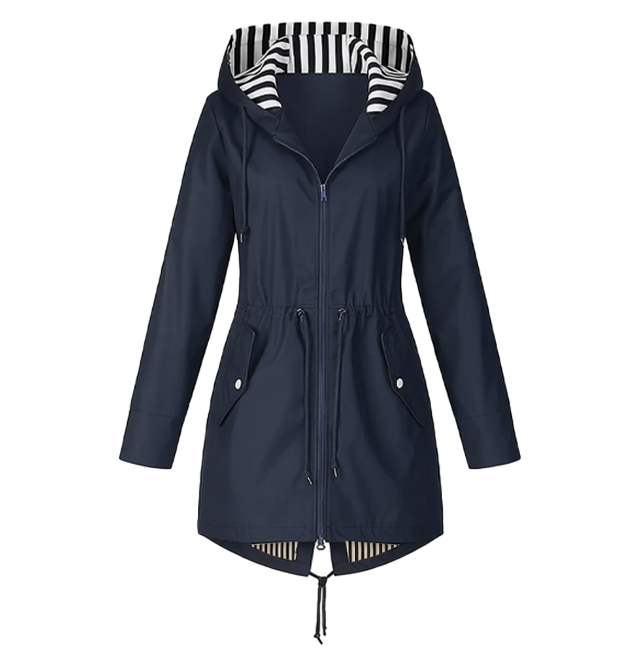 Women's lightweight windbreaker breathable polyester adjustable hood flattering silhouette spring jacket
