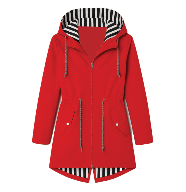 Women's lightweight windbreaker breathable polyester adjustable hood flattering silhouette spring jacket
