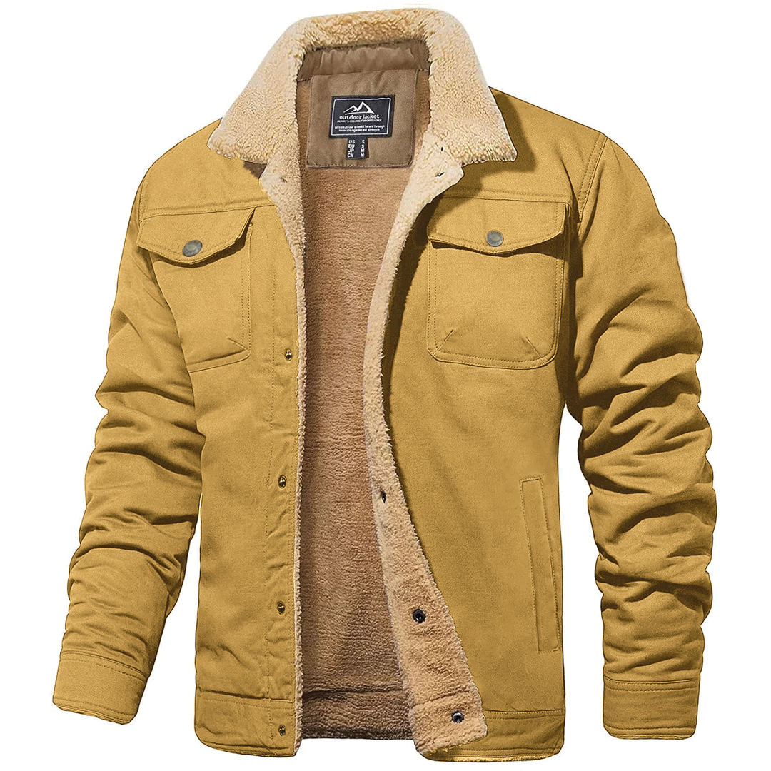 Damian brown sherpa jacket rugged cotton-blend shell with plush fleece lining for outdoor layering