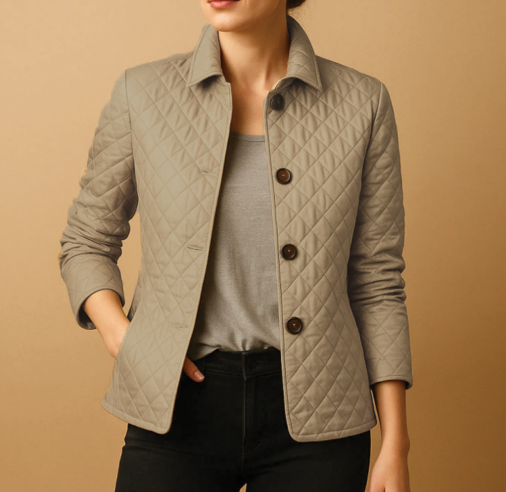 Women's quilted jacket stand-up collar diamond pattern cozy warm winter outerwear