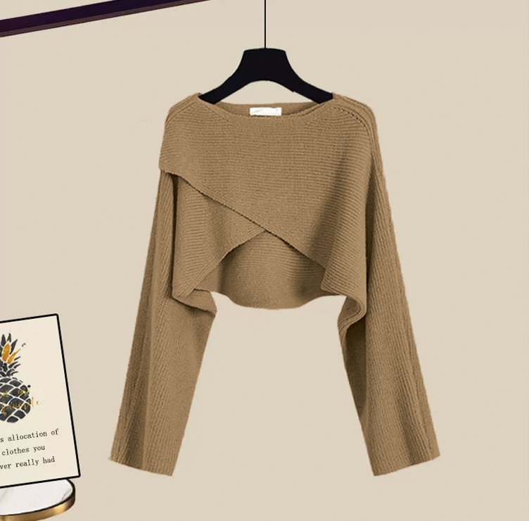 Women's knit 3-piece set cropped sweater, tank top & wide-leg trousers lightweight breathable fabric