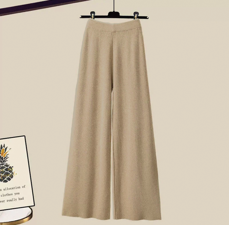 Women's knit 3-piece set cropped sweater, tank top & wide-leg trousers lightweight breathable