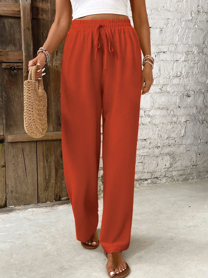 Skylar women's holiday lounge pants, high-waist airy silhouette, lightweight woven polyester for effortless comfort
