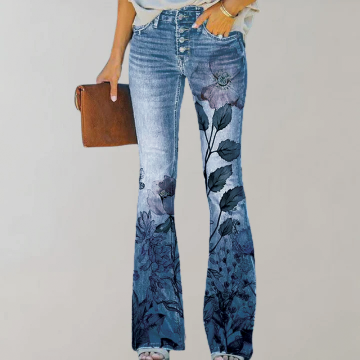 Women's Teresa high-rise flared jeans in classic blue denim, retro-inspired silhouette with full-length cut
