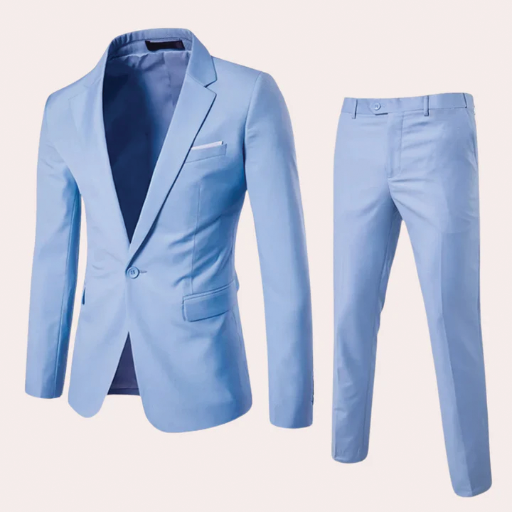 Men's slim fit two-piece suit lightweight blazer and trousers in neutral tone for weddings