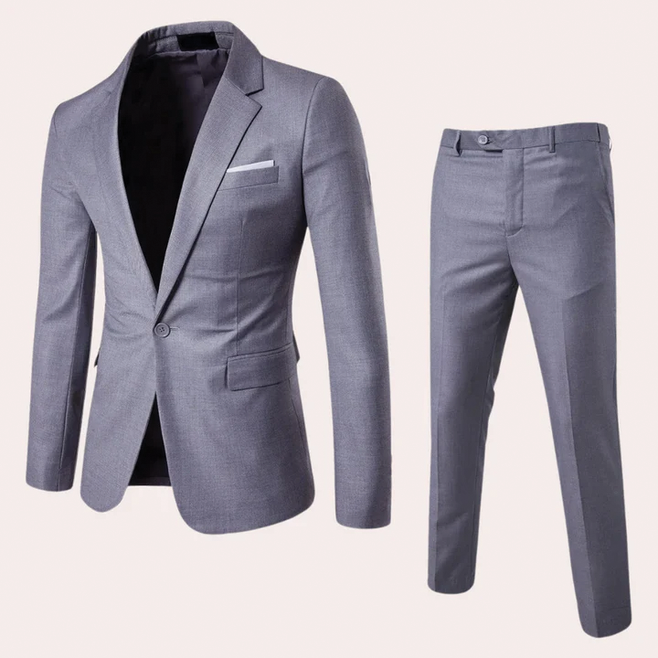 Men's slim fit two-piece suit lightweight blazer and trousers single-breasted wedding business formal