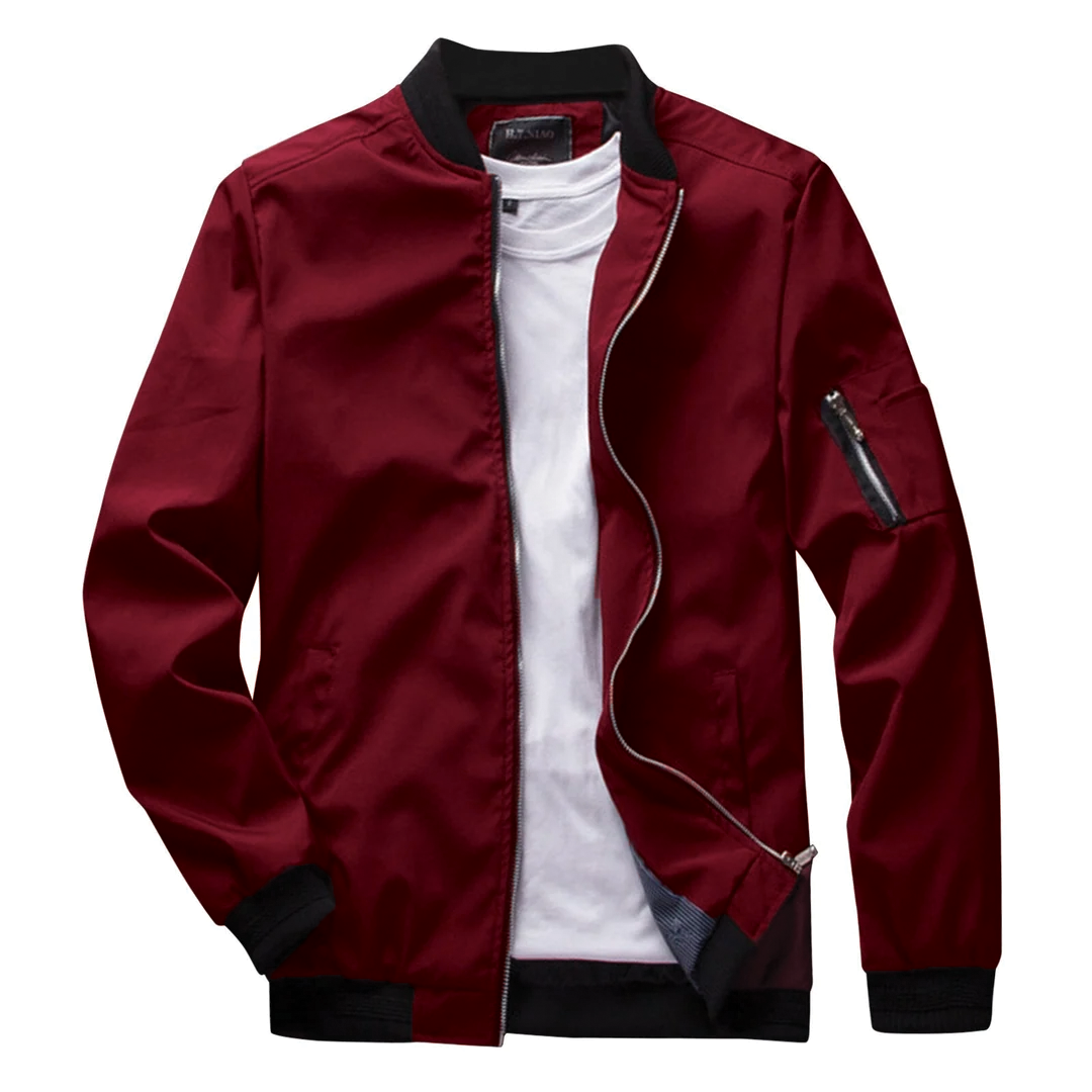 Unisex lightweight bomber jacket streetwear style ribbed cuffs hem acetate cotton blend multiple pockets