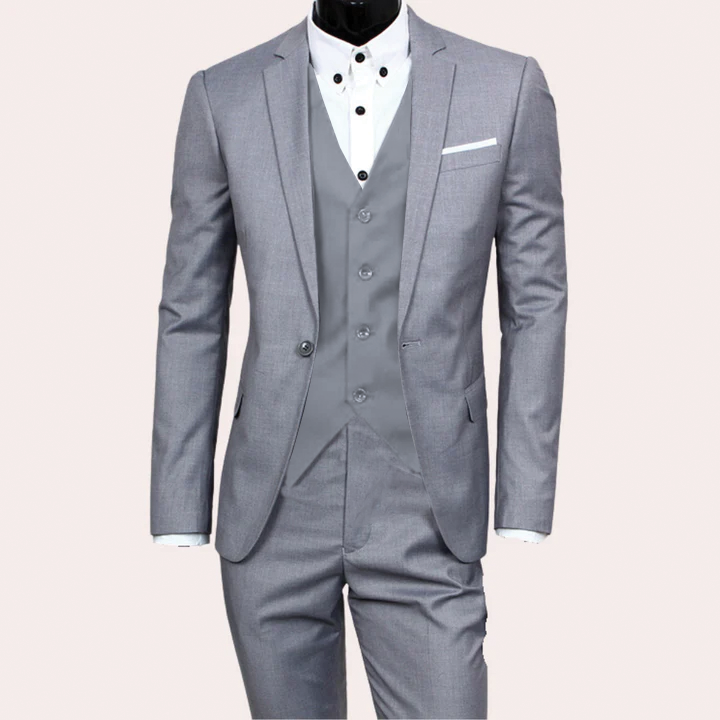 Bryson slim fit three-piece suit notch lapel wrinkle-resistant formal menswear versatile style