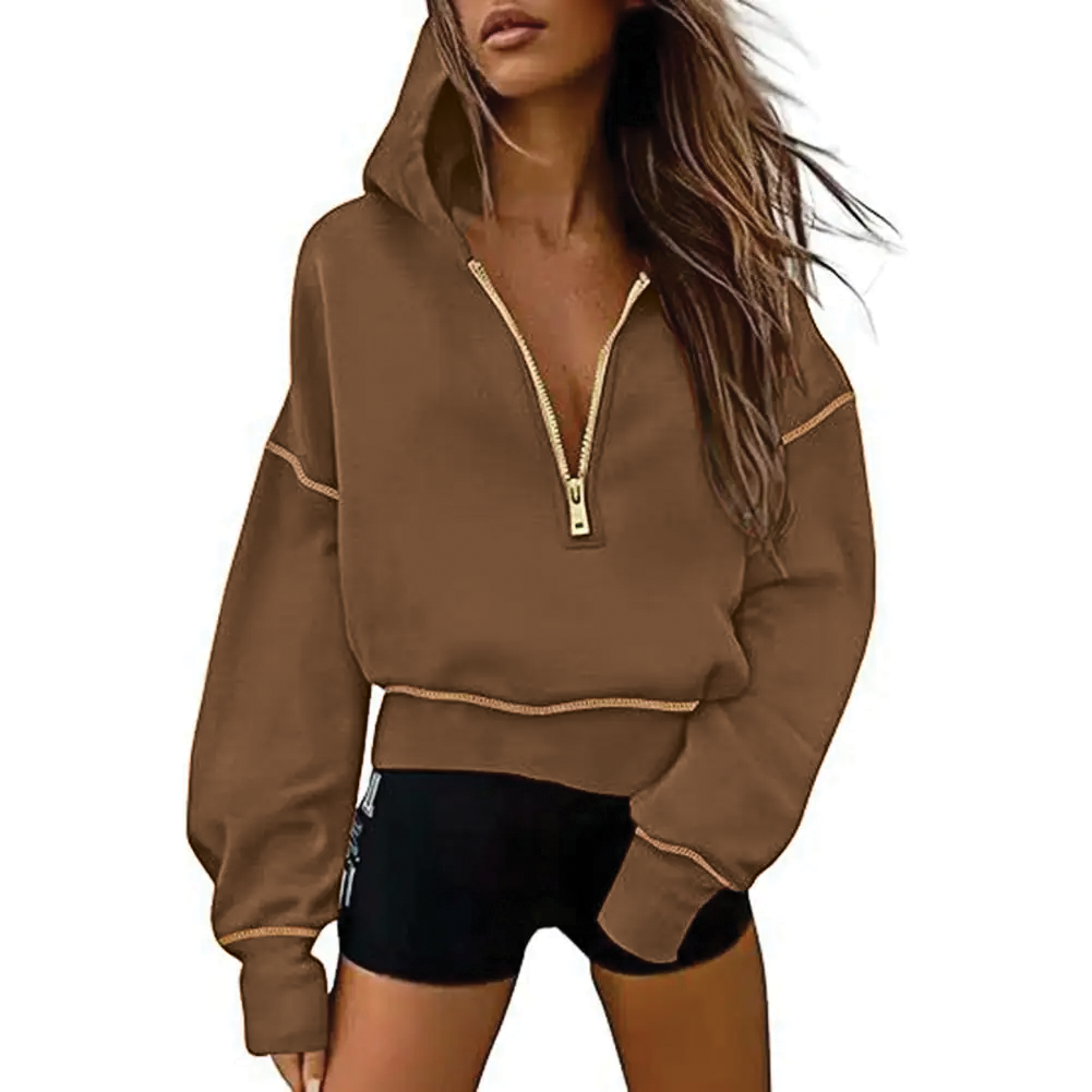 Women's lightweight cotton blend zip-up hoodie with cozy hood, casual style, and front zipper closure