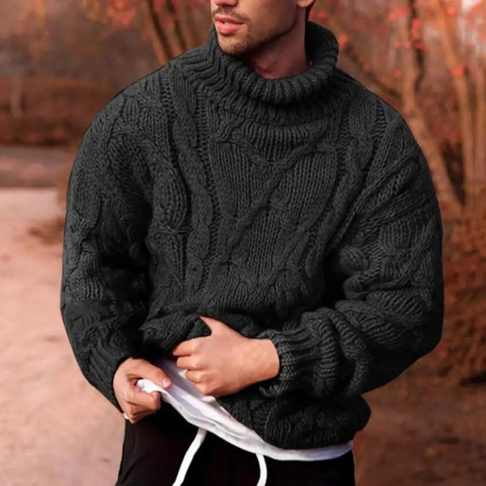 Men's classic chunky knit turtleneck winter sweater relaxed fit for rugged everyday layering