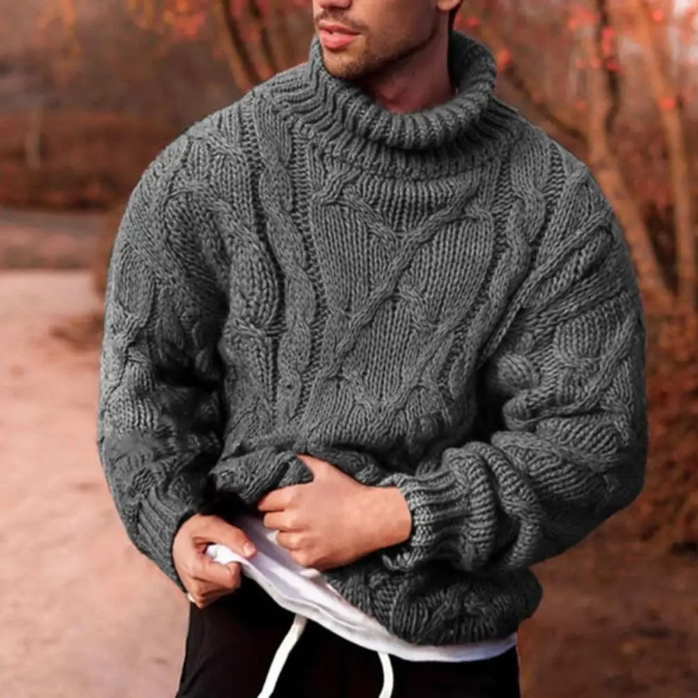 Men's classic chunky knit turtleneck winter sweater relaxed fit for rugged everyday layering