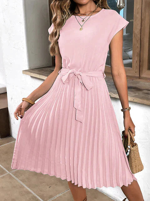 Elegant A-line summer dress with waistband, flattering silhouette for modern women everyday wear