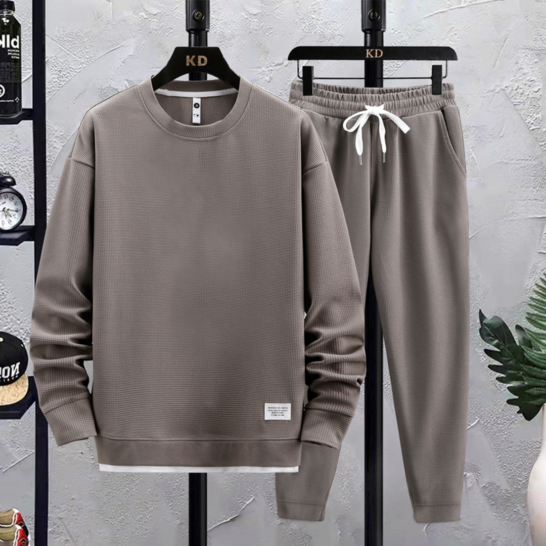 Jordan men gray jogger set comfort fit pullover sweatshirt matching sweatpants two-piece activewear