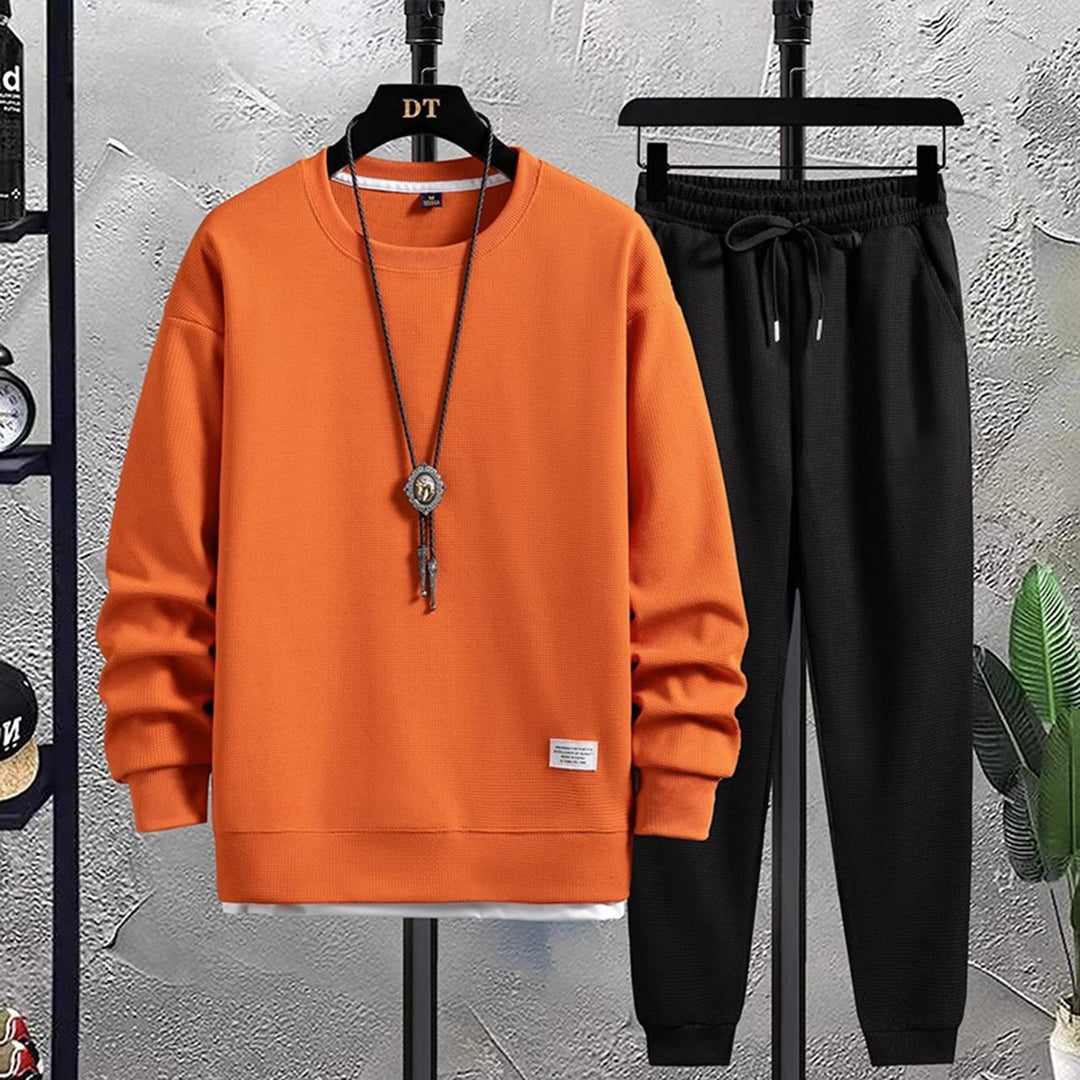 Jordan men gray jogger set comfort fit pullover sweatshirt matching sweatpants two-piece activewear