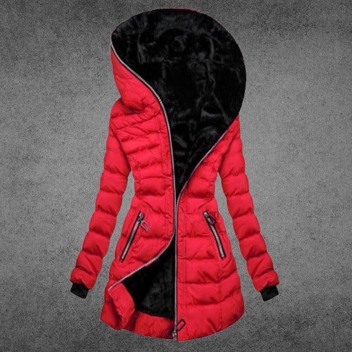 Women's black elegant winter coat with premium thermal insulation, tailored fit for all-day warmth