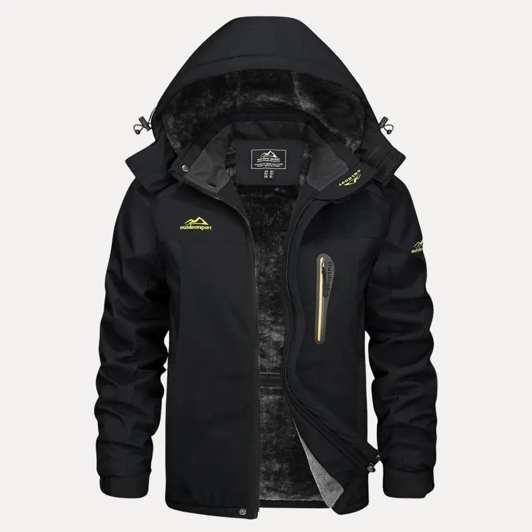 Men's waterproof hooded jacket fleece-lined windproof insulated outdoor winter coat