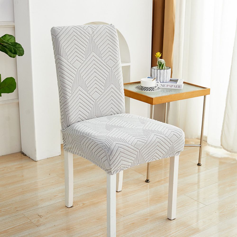 Elastic jacquard chair cover textured pattern stretch fabric tailored wrinkle-free fit modern dining