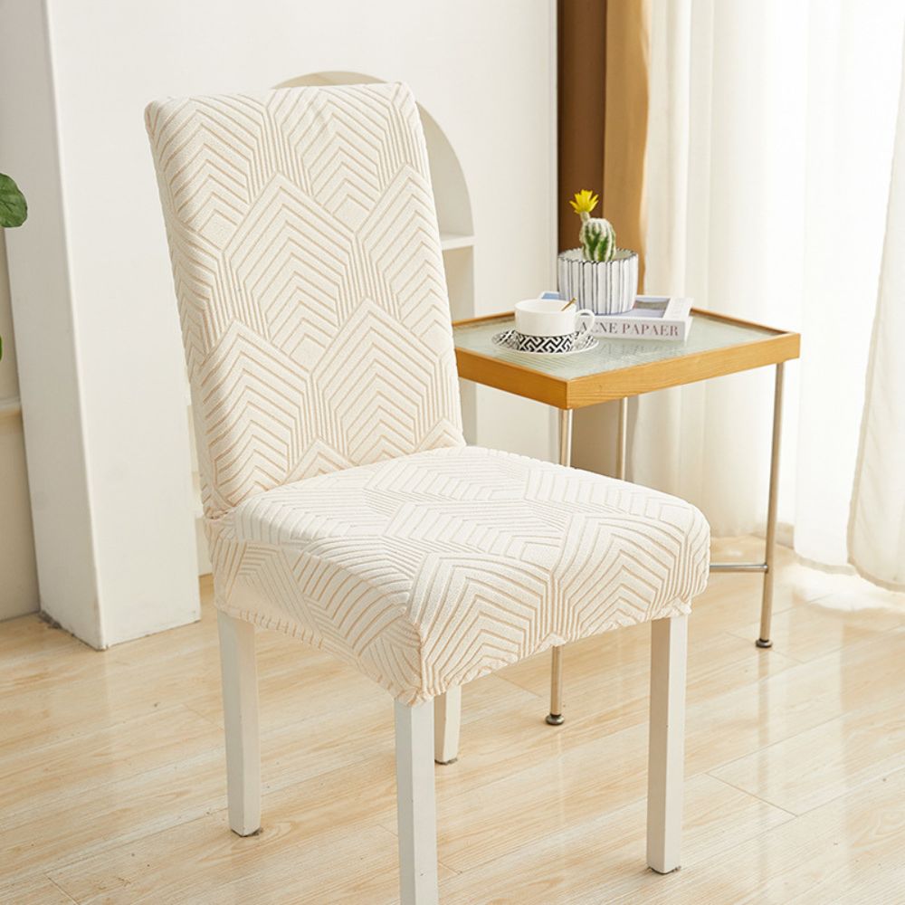 Elastic jacquard chair cover textured pattern stretch fabric tailored fit modern dining room