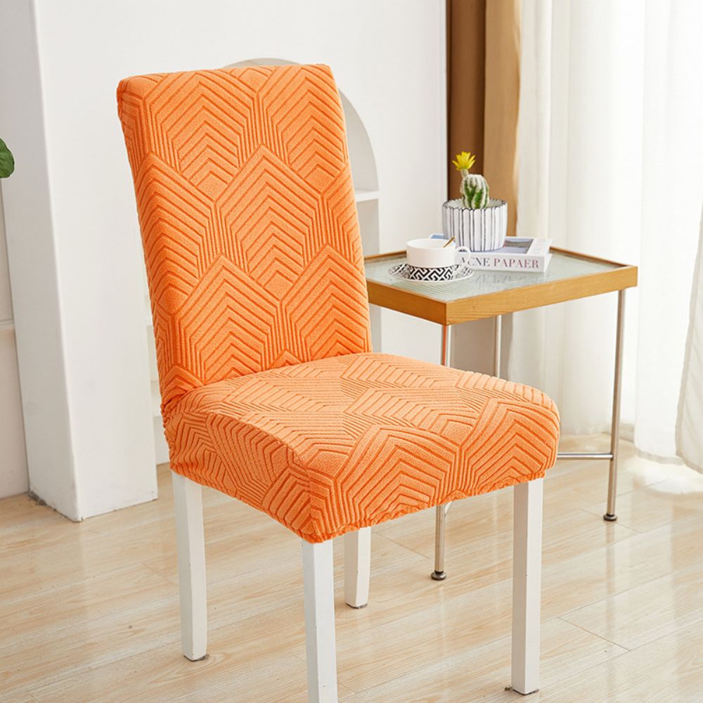 Elastic jacquard chair cover textured pattern stretch fabric tailored wrinkle-free fit modern dining