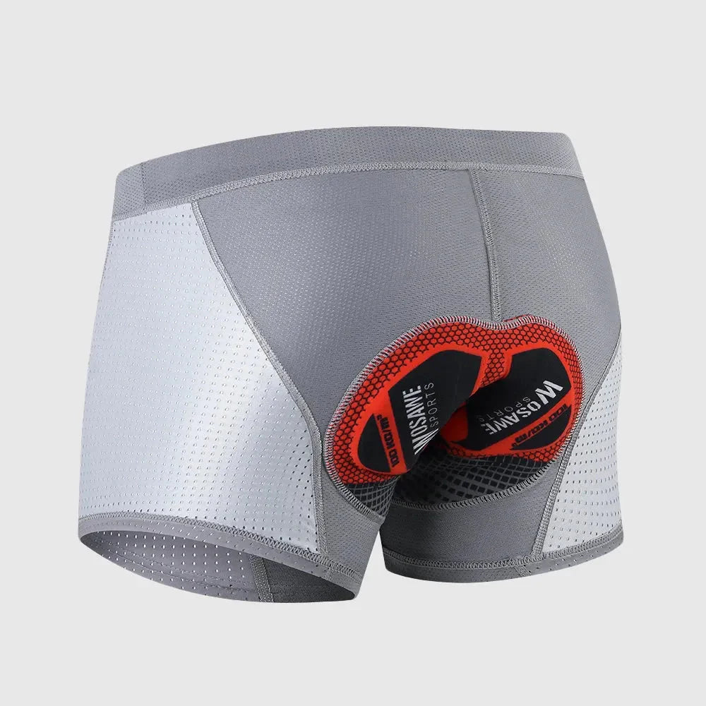 Men's black padded cycling shorts with 3D gel cushioning and breathable mesh panels for long rides