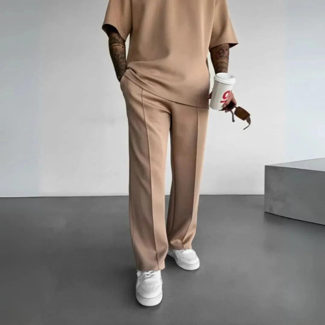 Men's straight-leg casual pants wrinkle-resistant elastic waistband modern clean silhouette